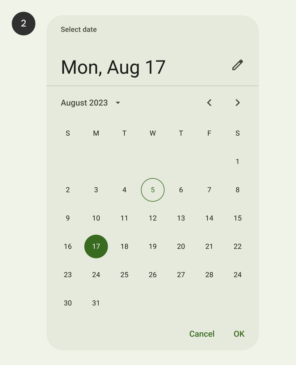 An example of modal date picker from material.io