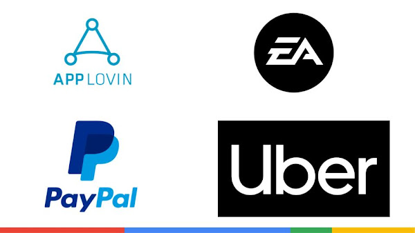 Logotipos corporativos de AppLovin, EA, PayPal y Uber