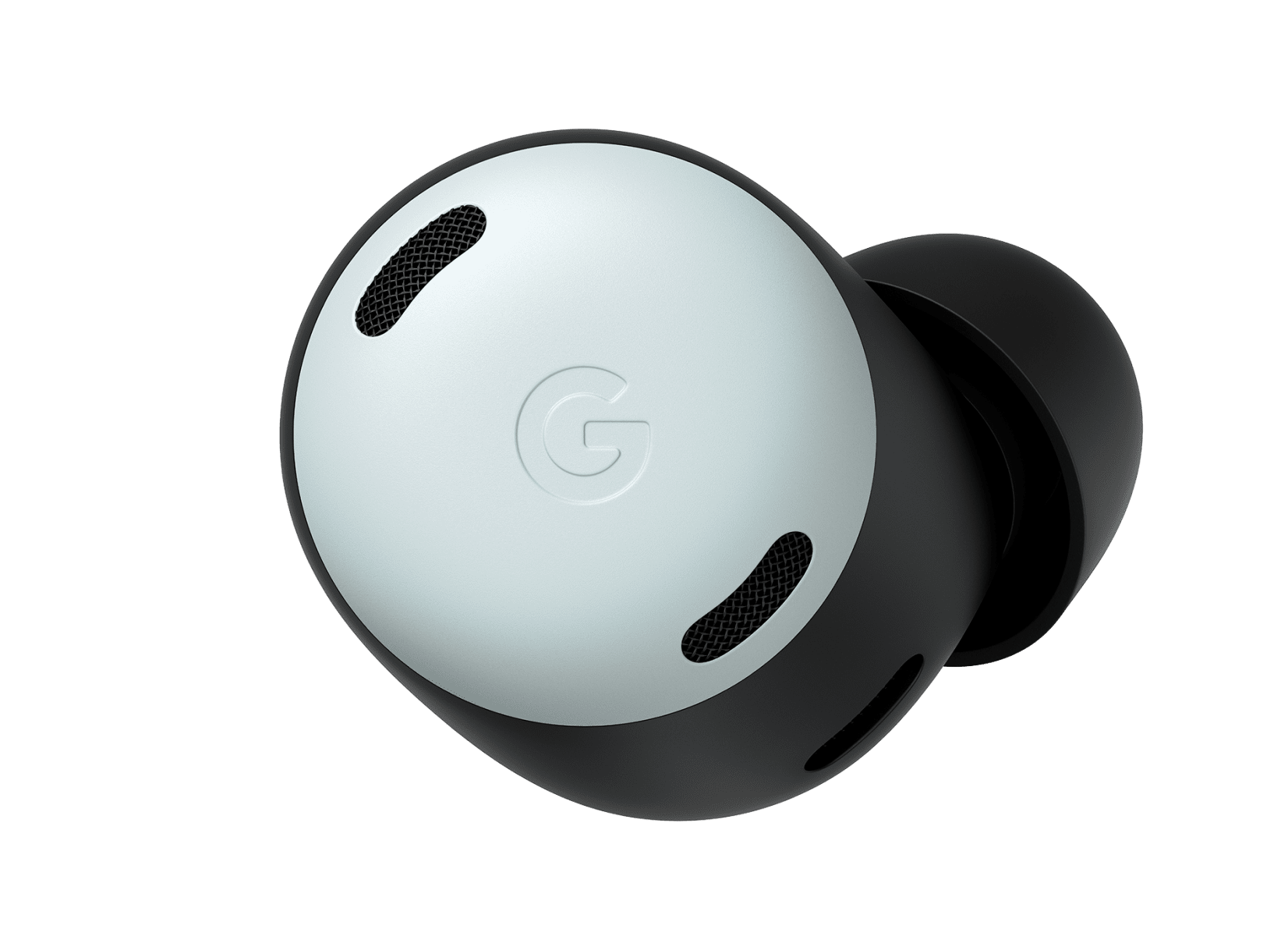 Front-view of a Pixel Buds Pro earbud in Fog