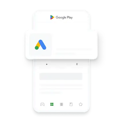 Ilustracija aplikacije Google Ads za mobilne naprave v trgovini Google Play.