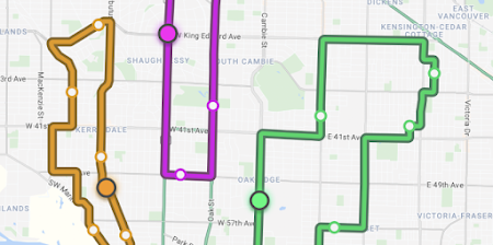 Map of three different delivery routes