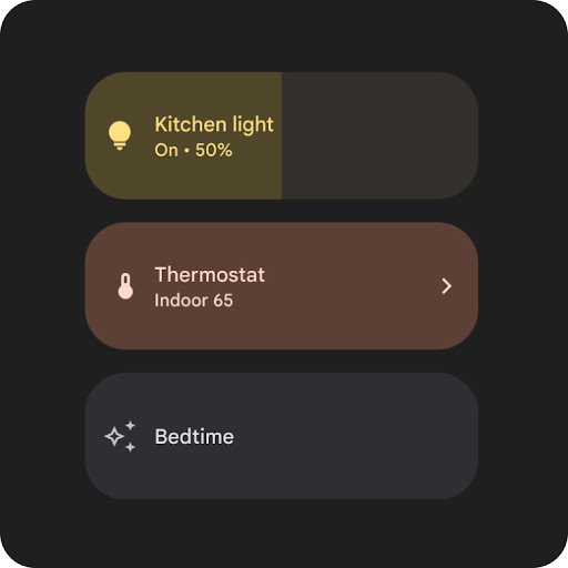 Google Home App UI of Kitchen light and thermostat
