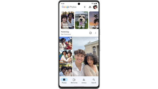 Using Google Photos to view a group of similar photos that have been put into stack, and then selecting one of them to be displayed on top, on an Android phone.