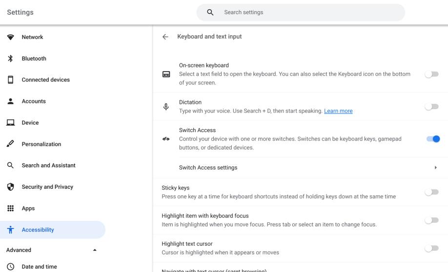 Google's settings are open while a user customises their switches.