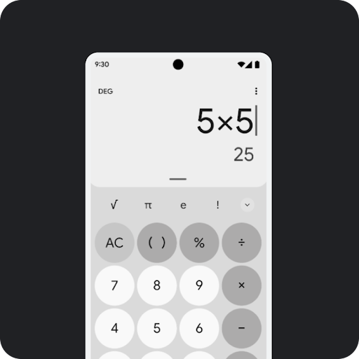 Um ecrã monocromático do Android com a app calculadora.