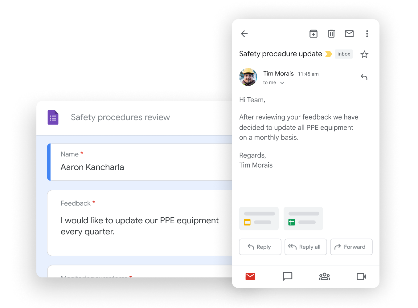 Immagine illustrativa di Workspace - i membri del team modificano insieme i documenti mentre partecipano a una chiamata di Google Meet