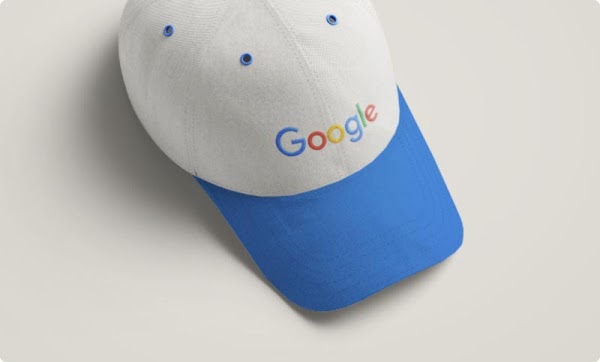 Photo of a white cap with the Google logo.