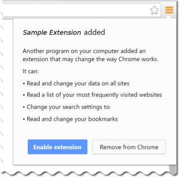 Pop-up Chrome demandant l&#39;accord de l&#39;internaute pour installer une extension.