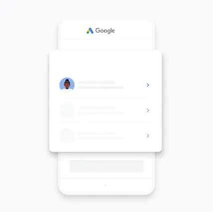 Illustration d’un compte Google Ads sélectionné pour être configuré sur l’application mobile Google Ads.