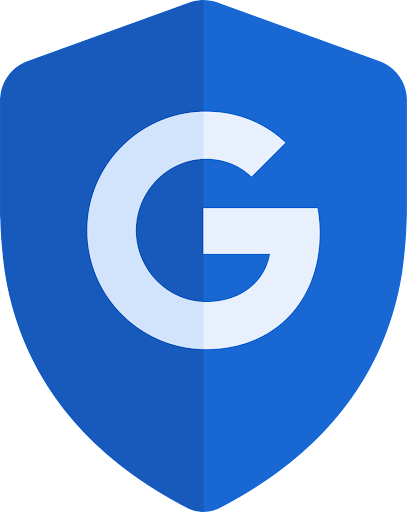 Scudo blu che mostra Più al sicuro con Google