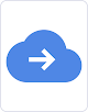 Ikon cloud biru dengan panah putih yang menunjuk ke kanan di tengah