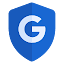 Blåt sikkerhedsskjold med Googles logo i form af et stort G i midten
