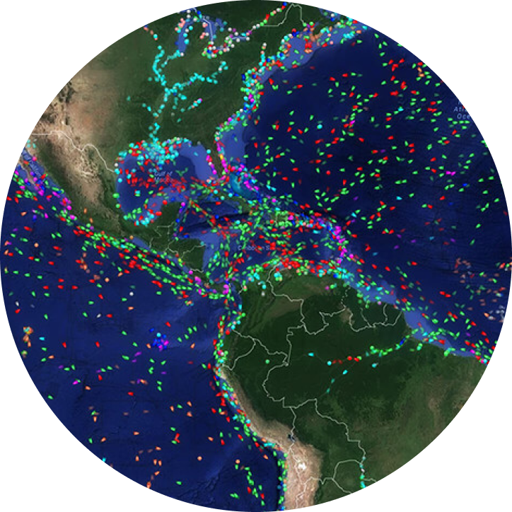 Vista satellitare dell'America centrale coperta di puntini verdi e rossi