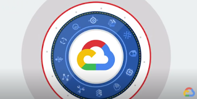 位于圆圈中心的 Google Cloud 徽标