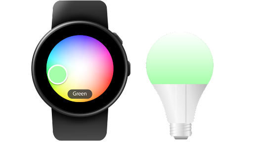 Utilisation de Google Home sur une montre connectée Android pour changer simultanément les couleurs de plusieurs lumières.