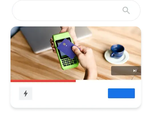 Ilustração de um telemóvel que mostra uma consulta de pesquisa do YouTube para os melhores serviços bancários online e apresenta um anúncio de vídeo de um banco.