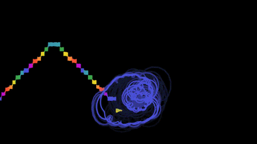 Animation of circular visualization drawing a ribbon of colorful notes horizontally across the screen