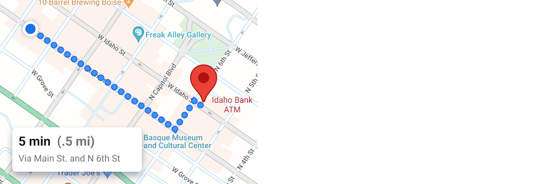 ATM までの徒歩のルートを示す地図