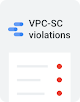 Imagen estilizada de un informe con el título "VPC-SC violations" en la parte superior y viñetas debajo del título