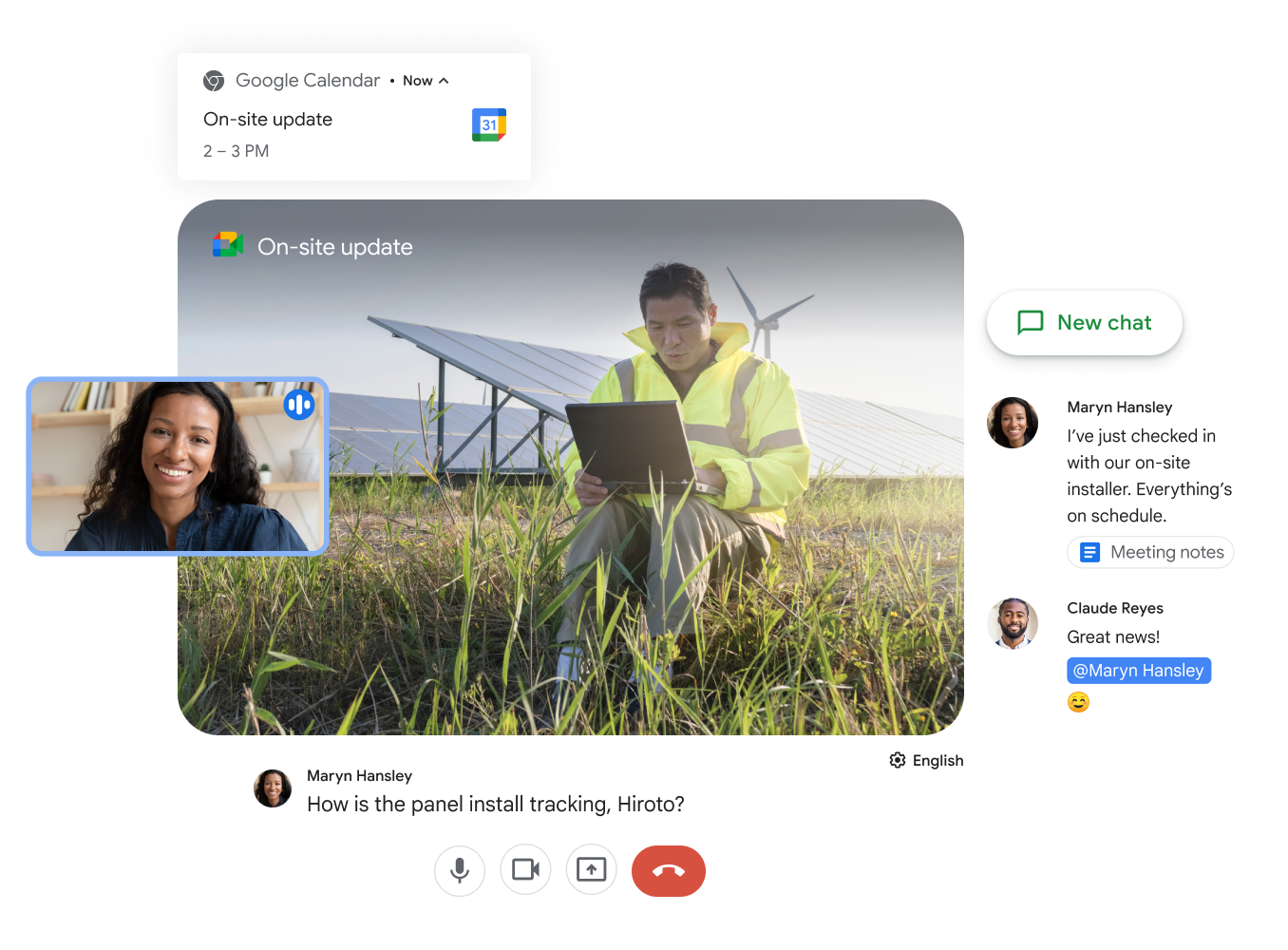 Google Meet és Google Chat a csapatmunkát lehetővé tevő együttműködéshez.