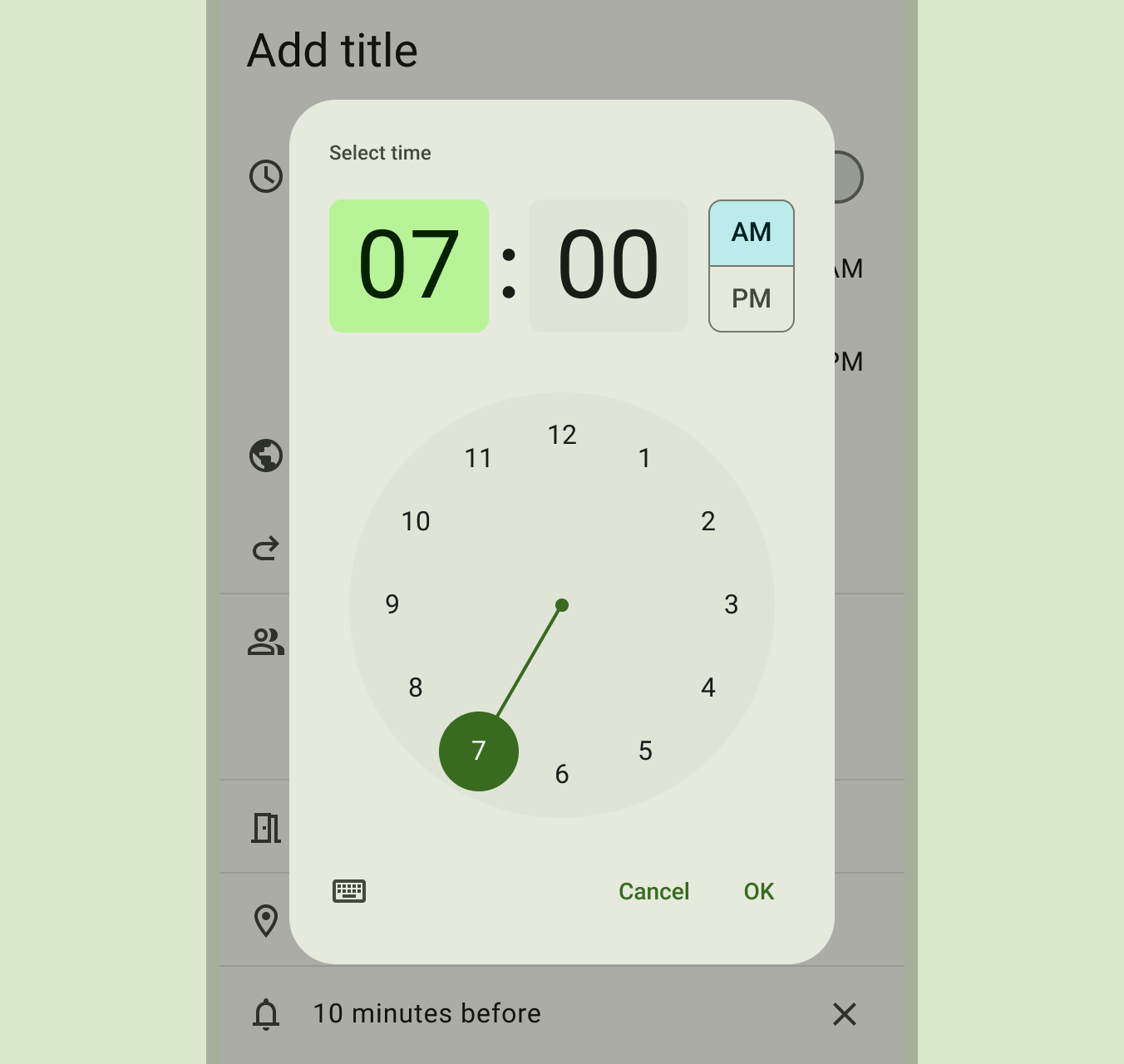 An example of time picker from material.io