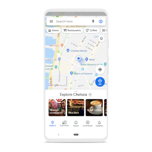 手機的螢幕上顯示 Google 地圖