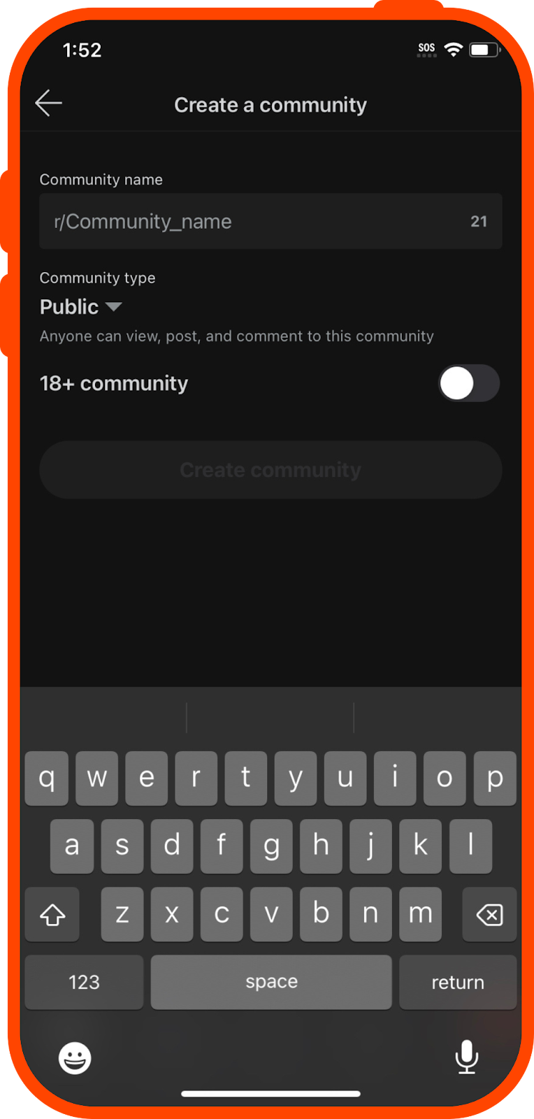 Creating a Reddit community, also called a subreddit, on mobile