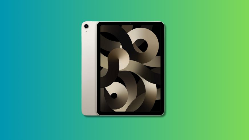 Apple iPad Air on a teal and green gradient background.