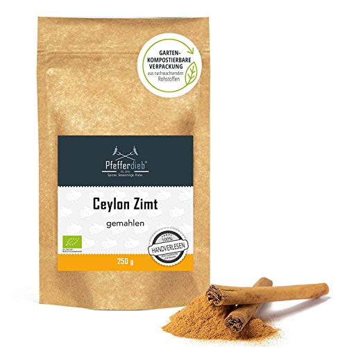Ceylon Zimt BIO, gemahlen, Rohkostqualität, 100% echtes Zimt direkt und erntefrisch aus Sri Lanka, Pulver 250g - Pfefferdieb®