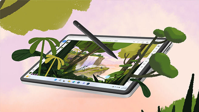 屏幕上显示 Adobe Photoshop 的 Surface Laptop Studio 2。