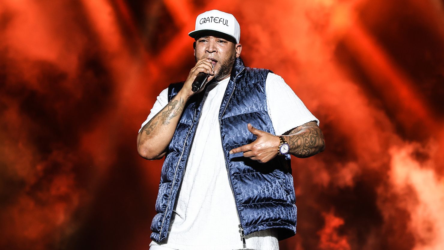 Don Omar pictured on stage in Miami, Florida, in December 2021.