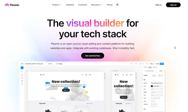 Plasmic is a headless CMS and visual page builder that works flawlessly with modern web development frameworks like Next.js