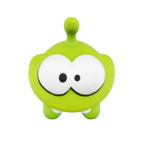 Om Nom is the main character of the mobile game "Cut the Rope" developed by ZeptoLab. He's a little green creature who loves candy. The player's job is to cut the rope and feed the candy to Om Nom while also trying to collect stars.