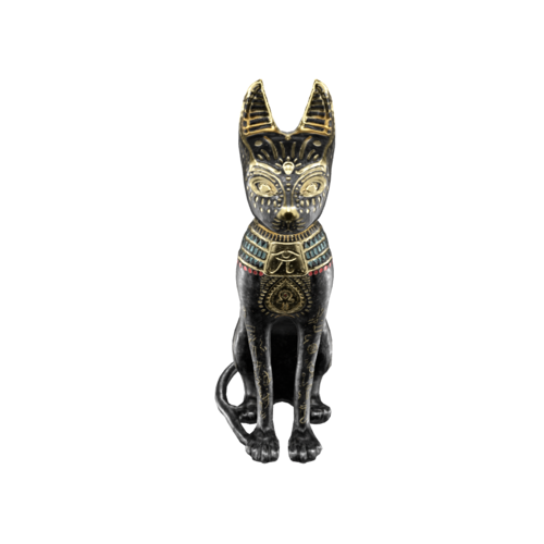 This Egyptian cat statue is a sculpture that represents the goddess Bastet in Ancient Egypt. Bastet was the goddess of domesticity, women's secrets, fertility, and childbirth, protector of the pharaoh, and guardian of the home.