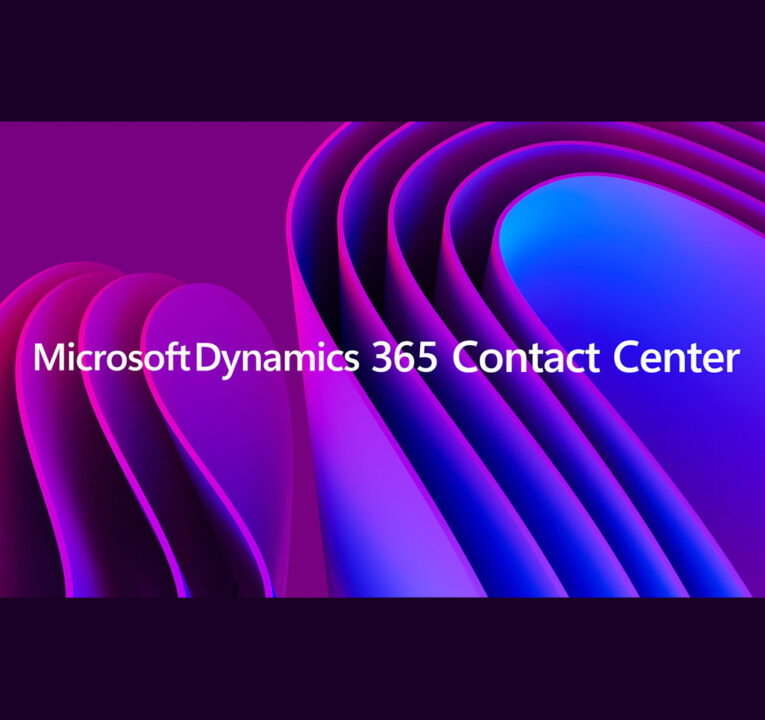 The brand name Microsoft Dynamics 365 Contact Center against a purple backdrop