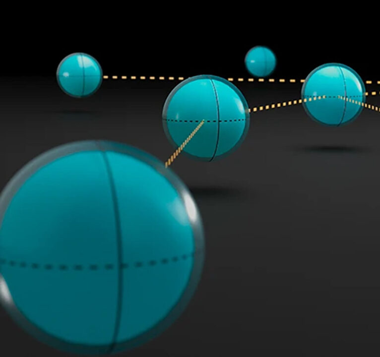 Five spheres with interconnecting dots between them