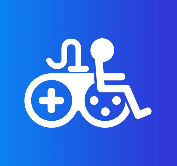Graphic combining an Xbox controller and a person in a wheelchair