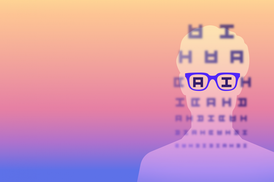 Human form outline with spectacles and an eye chart