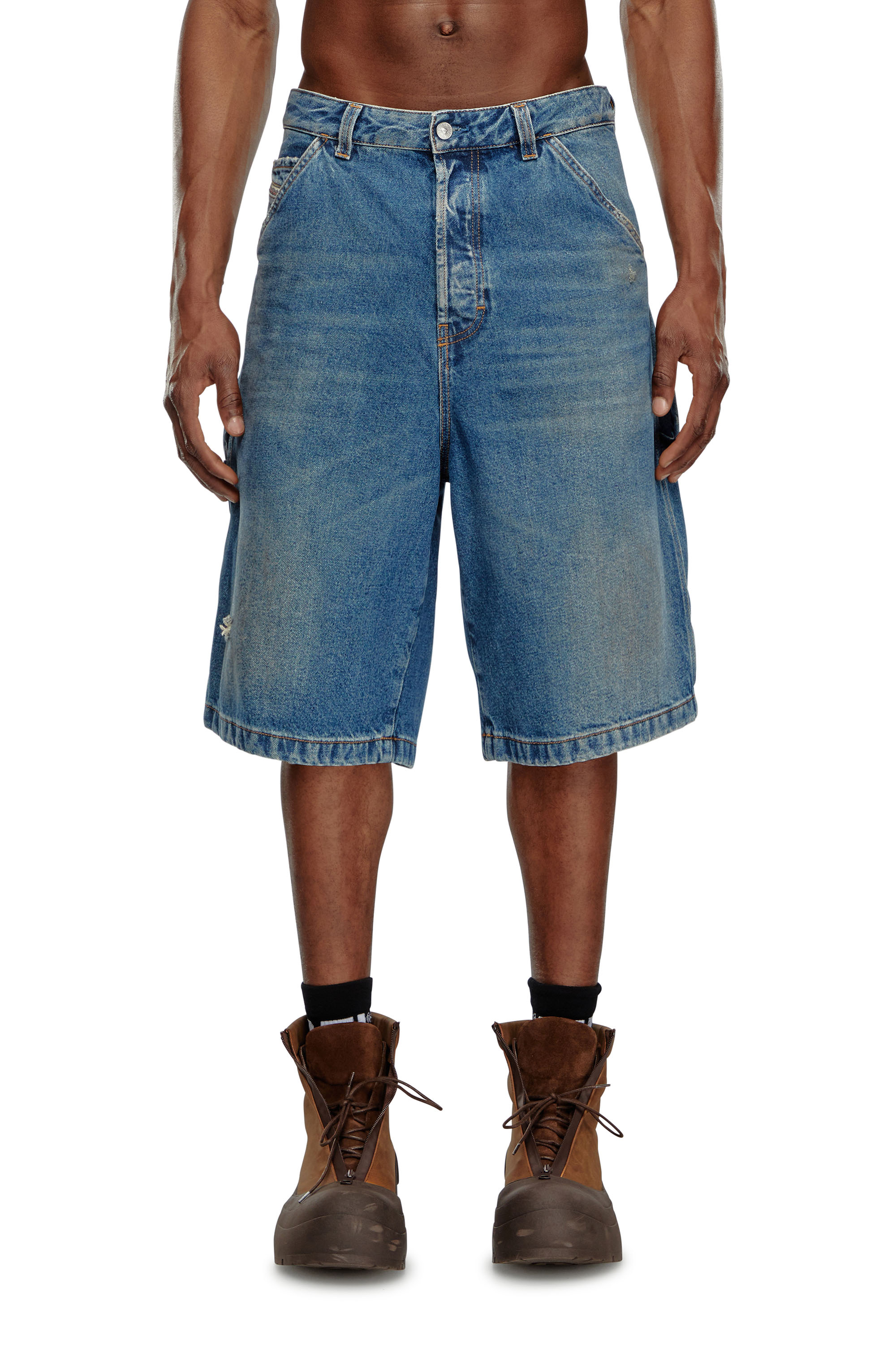 Diesel - D-LIVERY-SHORT, Man Denim utility shorts with dusty wash in Blue - Image 1