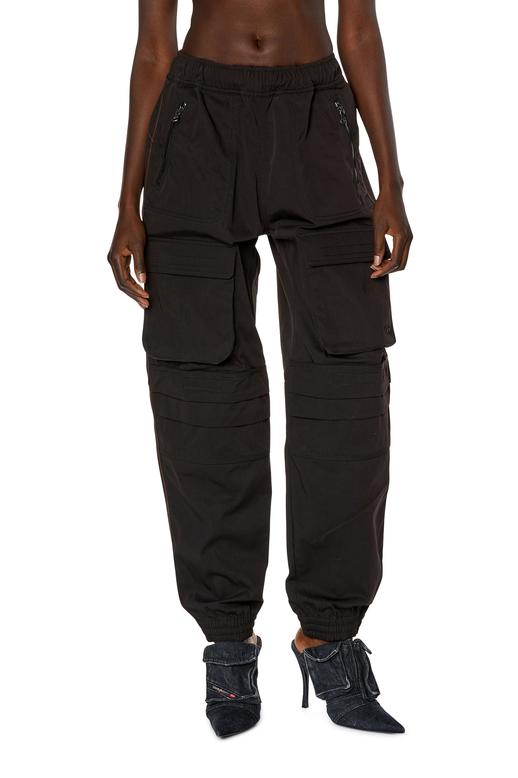Diesel - P-MIRT, Woman Cargo pants in nylon twill in Black - Image 1