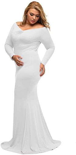 Style B01N5G3IEH Lalagen White Size 24 Plus Size Long Sleeve Mermaid Dress on Queenly