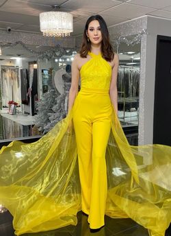 Style 2355 Fernando Wong Yellow Size 6 2355 Floor Length Jumpsuit Dress on Queenly