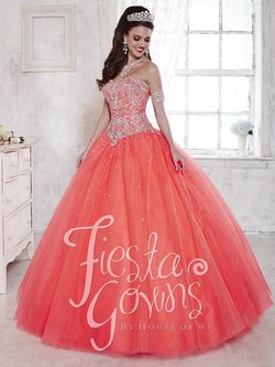 Style 56283 House of Wu Fiesta Orange Size 2 56283 Coral Floor Length Ball gown on Queenly