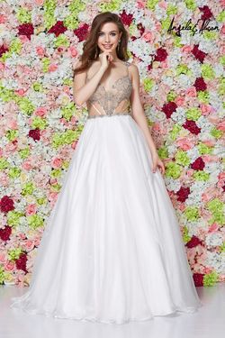 Style 61088 Angela and Alison White Size 2 Sequined Pageant Beaded Top Prom A-line Dress on Queenly