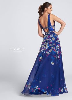 Style EW21705 Ellie Wilde Blue Size 10 Floral Floor Length A-line Dress on Queenly