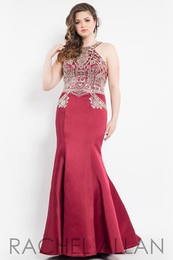 Style 7808 Rachel Allan Red Size 22 Plus Size Halter Prom Mermaid Dress on Queenly