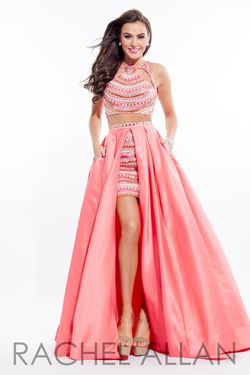 Style 7074RA Rachel Allan Pink Size 10 Pageant Beaded Top Halter Prom Cocktail Dress on Queenly