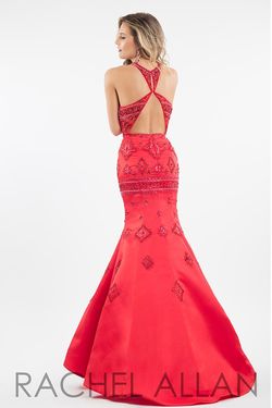 Style 7500 Rachel Allan Red Size 8 Silk Halter Prom Mermaid Dress on Queenly