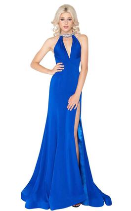 Style 66465 Mac Duggal Blue Size 6 Keyhole Pageant Prom Side slit Dress on Queenly