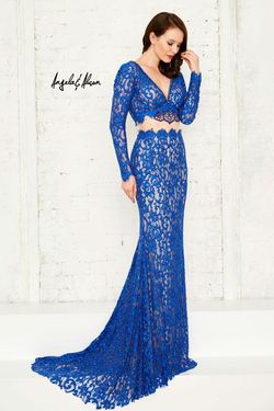 Style 71016 Angela and Alison Blue Size 6 Angela & Alison Long Sleeve Prom Tall Height Mermaid Dress on Queenly